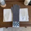 Gants longs en tricot à pois rétro pour femmes, gants chauds d'hiver élégants. - Taille unique / Gris Chiné