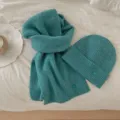 Ensemble écharpe et bonnet en tricot turquoise, bonnet chaud et tour de cou épais. - Bleu lac