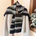 Style coréen tricoté colorblock rayé châle écharpe femmes chaud d'hiver vêtements chic - Noir Beige