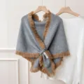 Châle triangle à franges rétro automne hiver cape en tricot écharpe croisée élégante - Gris clair