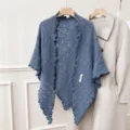 Donna elegante blu lavorato a maglia triangolare scialle volant autunno inverno caldo mantella - Scialle Triangolare Sopraggitto / Blu