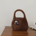 Brown knitted handbag for women and kids, cute cartoon penguin doll accessory, mini tote bag. - Coffee