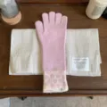Femme rose rétro pois tricot longs gants hiver chaud écran tactile accessoire option SKU - Taille unique / Rose Clair