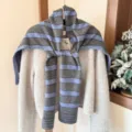 Châle tricoté rayé colorblock style coréen femme écharpe chaude poncho élégant - Gris Bleu