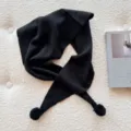 Écharpe triangulaire tricotée en mélange de laine pour femme avec pompons, noir automne hiver - Noir Polyvalent