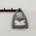 Sac cabas en tricot gris avec motif de lapin mignon et bouton en bois pour automne hiver. - Gris Chiné