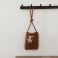 Sac bandoulière tricoté automne hiver mignon avec pendentif lapin, petit mini sac de téléphone. - Sac Bandoulière Lapin / 1 Pièce / Couleur caramel