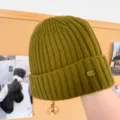 Bonnet en tricot côtelé vert olive automne hiver pour femme bonnet chaud et épais quotidien - Taille unique / Vert Mousse
