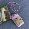 Mountain style drawstring mini crossbody bag, purple color-blocked design for outdoor leisure daily use. - Purple