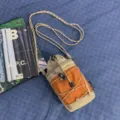 Mountain-style color block mini crossbody bag outdoor casual drawstring water bottle bag - Khaki