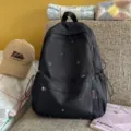 Sac a dos noir decontractee avec broderie d'etoiles et de cœurs pour ecole ou voyage. - L / Sans pendentif / Noir