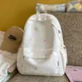 Sac à dos en toile blanche avec broderie d'étoiles et de lune colorées pour l'école et les voyages. - L / Sans pendentif / Blanc