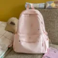 Sac à dos rose en toile mignonne avec étoiles brodées, cartable décontracté pour tous les jours. - S / Sans pendentif / Rose