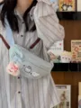 Cute student cat embroidery chest bag stylish versatile crossbody bag casual canvas shoulder bag - With Charm / Blue