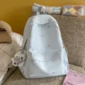 Sac à dos bleu clair mignon avec imprimé étoiles et pendentif en peluche pour style doux. - L / Avec Pendentif / Bleu