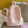Joli sac à dos rose en toile avec broderie d'étoile, parfait pour les jeunes filles au quotidien. - L / Avec Pendentif / Rose