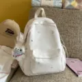 Petit sac à dos blanc avec imprimé étoiles colorées et pendentif ours pour fille - S / Avec Pendentif / Blanc