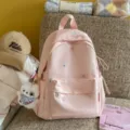 Sac à dos d'étudiant rose avec broderie d'étoiles et pendentif d'ours en peluche doux. - S / Avec Pendentif / Rose