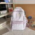 Light purple white grid school backpack for students, stylish college style travel daypack. - Double Shoulder Backpack Single Pack (Without Pendant) / Purple