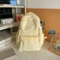 Yellow checkered school backpack with white tassels and front pocket for daily commute. - Double Shoulder Backpack Single Pack (Without Pendant) / Yellow