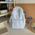 Blue and white plaid student backpack casual canvas school bag for daily commute and travel - Double Shoulder Backpack Single Pack (Without Pendant) / Blue