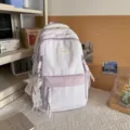 Pastel purple and white plaid backpack, sweet college style school bag for daily travel and study - Backpack And Plush Pendant / Purple