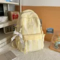 Cute yellow and white plaid canvas backpack for teenage student school casual bookbag - Backpack And Plush Pendant / Yellow