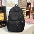 Stylish black backpack with colorful star patterns, ideal for daily school and casual trips. - No Pendant / Black