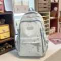 Light blue aesthetic student backpack colorful pattern casual school bag for daily use - No Pendant / Blue