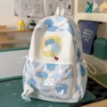 Cute μπλε σακίδιο πλάτης με τύπωμα μήλου και διαφανή μπροστινή τσέπη για σχολείο καθημερινή χρήση. - Μεγάλο Με Κρεμαστό Κόκαλο / Μπλε
