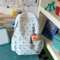 Zaino azzurro a pois borsa scolastica carina per studenti zaino casual con ciondolo in peluche - Blu + Orsetto con cappello rosso