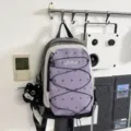 Grey blue colorblock functional backpack for outdoor travel, daily casual school bookbag for men. - Holding Fish Black Cat Pendant / L / Purple