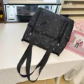 Black printed casual backpack for women, stylish daily school bag with multiple compartments. - Tutoring Bag / Black