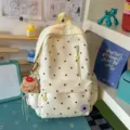Zaino in tela a pois gialli carino per donna, borsa scolastica casual e zaino da viaggio. - Giallo + Orsetto con cappello rosso