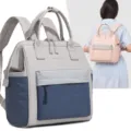 Sac à dos à langer multi-poches pour maman, sac de maternité léger de voyage grand rangement. - Patchwork Bleu Gris