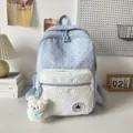 Lichtblauwe sterren rugzak Koreaanse stijl casual schooltas schattig met knuffelbeer hanger - Blauw (Met Hanger)
