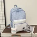 Blue Star Student Backpack Cute Bear Pendant Casual School Bookbag Daily Daypack - Blue Without Charm