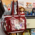 Japanese transparent lace ita bag canvas shoulder bag cross-body doll bag for commuting - With Charm / Burgundy