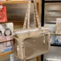 Japanese style clear lace ita bag canvas tote shoulder bag for women daily commuting use - No Pendant / Khaki
