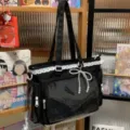 Japanese black clear lace it bag for student cute daily casual shoulder tote bag kawaii - No Pendant / Black