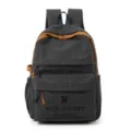Grid backpack for students, stylish casual daypack with brown trim and multiple pockets. - No Pendant / L / Black