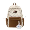 Niedlicher Pünktchen Canvas Rucksack für Damen, süße Schul-Büchertasche mit Plüschstern. - Ohne Anhänger / Braun