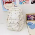 Japanese ins style canvas backpack for women school student cute star print travel daypack - No Pendant / White