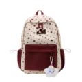 Süßer gepunkteter Canvas Rucksack für Schülerinnen, lässige Schultasche mit Bärenmuster und Stern. - Ohne Anhänger / Rot