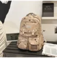 Zaino carino capibara cartone animato grande capacità tela borsa scolastica per ragazze studenti - modello base / Kaki