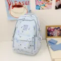 Japanese ins style cute star backpack for teen girls, large capacity canvas school bag blue - No Pendant / Blue