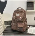 Zaino carino con capibara dei cartoni animati grande capacità marrone per studenti - modello base / Marrone