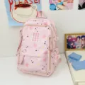 Cute pink star backpack, Japanese ins style school bag, large capacity travel daypack for women. - No Pendant / Pink
