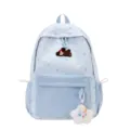 Hellblauer Rucksack mit Punkten niedliche Schultasche mit Plüschbärchen Anhänger - Ohne Anhänger / Blau