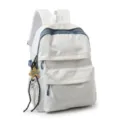 White casual student backpack with blue plaid accent, lightweight stylish school bookbag. - Pendant Style / L / White